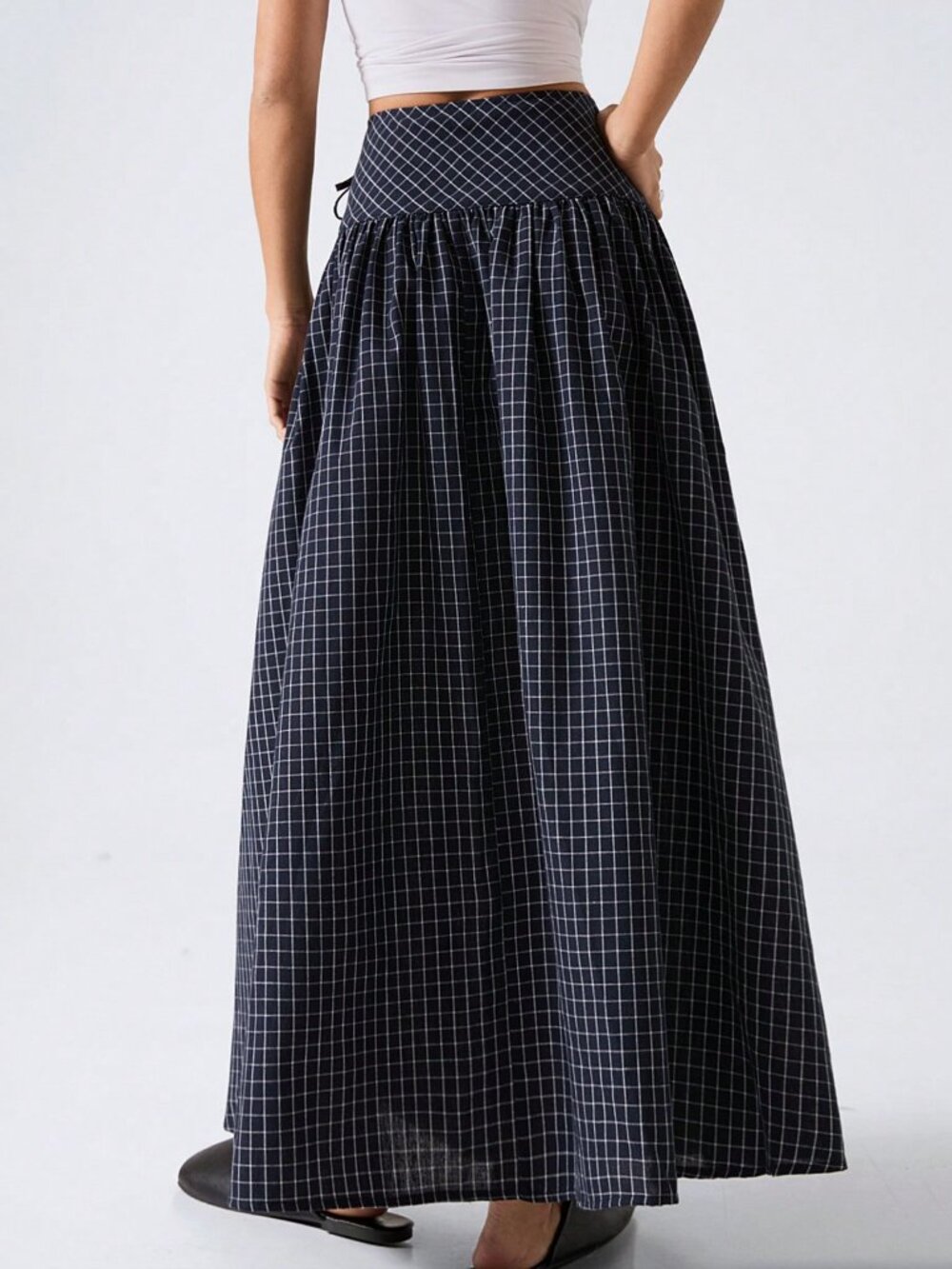 Multicolor Casual Women's Plaid Low Rise Flared Side Tie Maxi Skirt - Picture 2 of 6